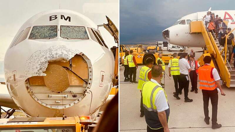 The plane suffered heavy damage in the incident over Austria (Image: Jam Press/@exithamster)