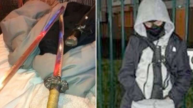 The 12-year-old poses with a machete tucked into his trousers (Image: WEST MIDLANDS POLICE)