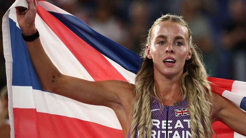 Keely Hodgkinson celebrates winning the women