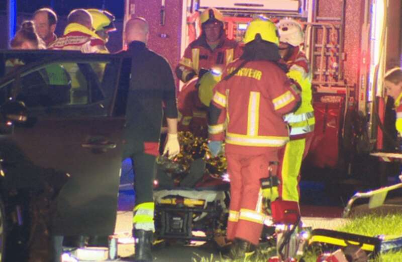 Images show the cars heavily damaged as emergency crews descended on the scene