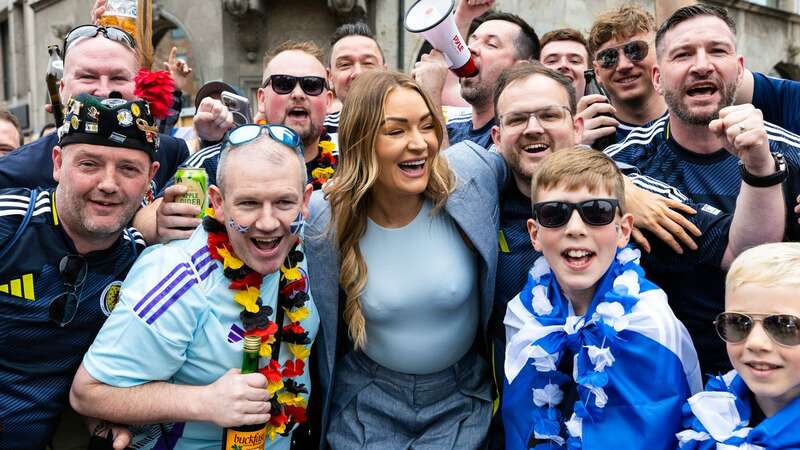 Laura Woods partied alongside Scotland fans ahead of the Euro 2024 opener - where one supporter gave TV viewers an eyeful (Image: Craig Williamson / SNS Group)