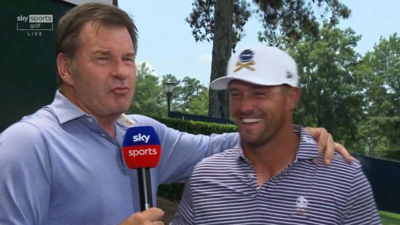 Nick Faldo embraced Bryson DeChambeau (Image: Sky Sports)