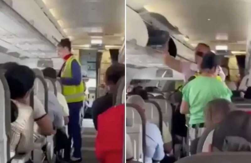 Passengers can be heard shouting in anger as the child refuses to comply with airline staff