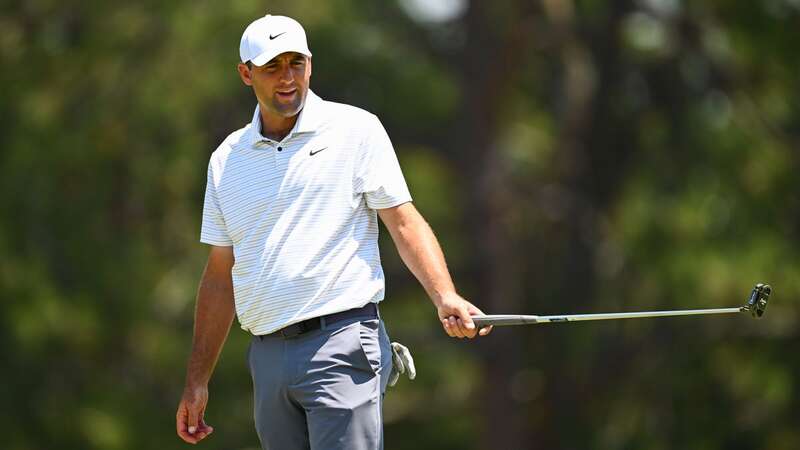 Scottie Scheffler is five over for the weekend and 10 shots behind leader Ludvig Aberg (Image: Getty Images)