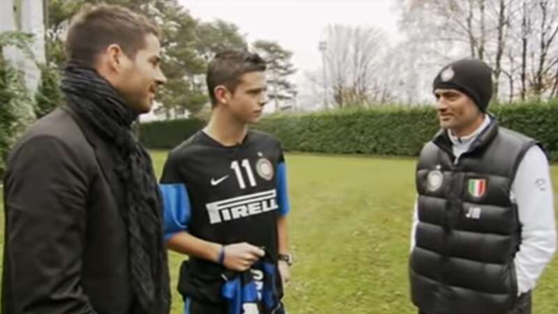 Ben Greenhalgh with Jamie Redknapp (L) and Jose Mourinho (R) after winning Football