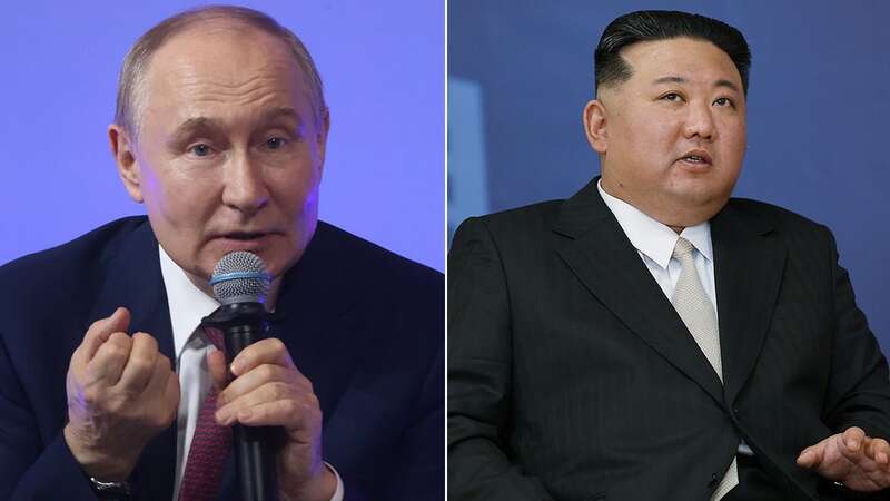 Vladimir Putin and Kim Jong-un during a visit to the Vostochny Cosmodrome in Amur in September last year (Image: POOL/AFP via Getty Images)