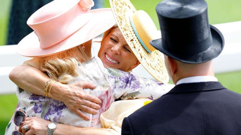 Mike Tindall (r) looks on as Zara Tindall embraces Lady Gabriella Kingston on day one of Royal Ascot 2024 (Image: Max Mumby/Indigo/Getty Images)