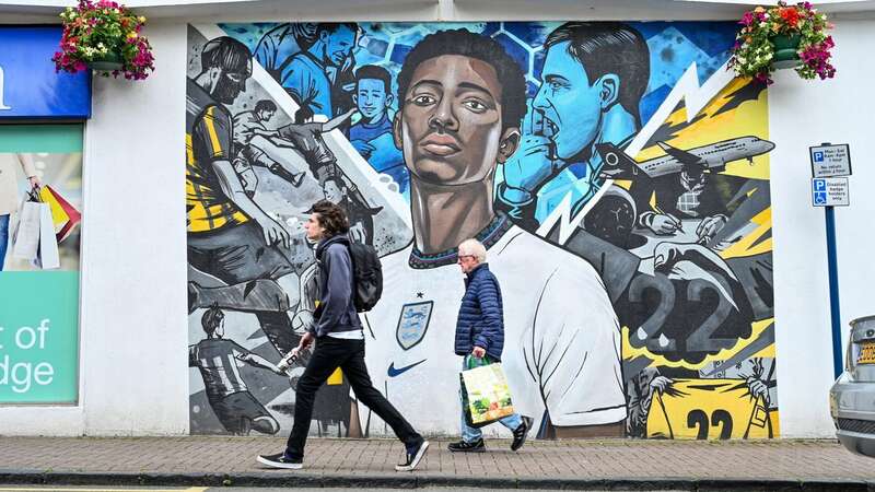 There is a Jude Bellingham mural in Market Street, Stourbridge, his home town (Image: Emma Trimble / SWNS)