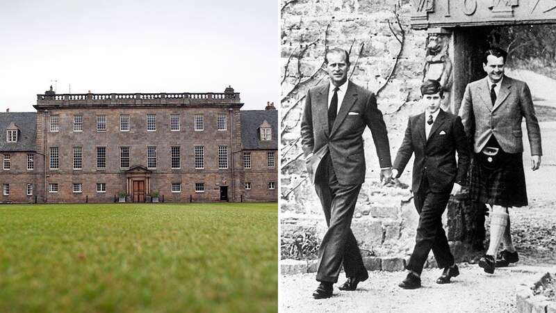 King Charles with his late father arriving at Gordonstoun on his first day (Image: PA)