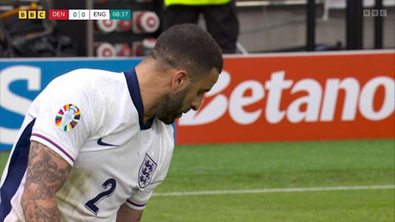 England players repeatedly lost their footing at the Frankfurt Arena (Image: BBC Sport)