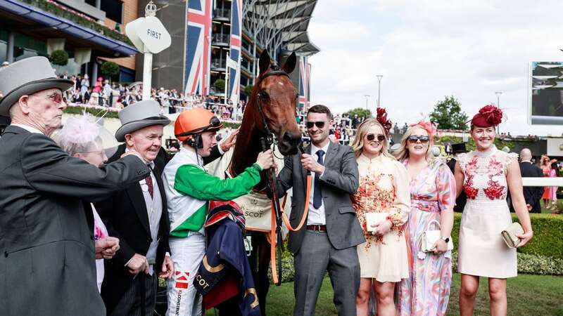 Jockey Colin Keane and father Gerard (left) with the Crystal Black owners at Royal Ascot (Image: RACINGFOTOS.COM)