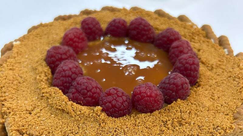 The finished Biscoff salted caramel cheesecake on a plate (Image: Steffan Rhys)