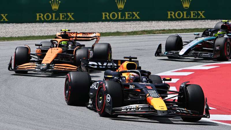 Max Verstappen and Lando Norris on track during the Spanish Grand Prix (Image: Formula 1 via Getty Images)