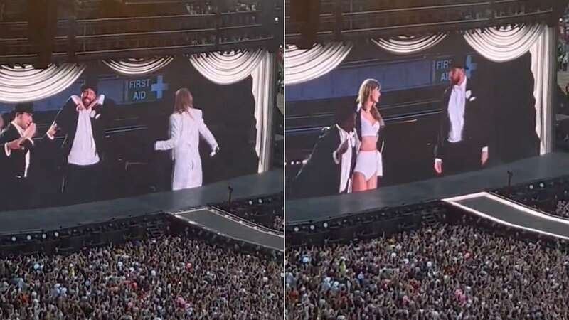 Travis Kelce has appeared on stage with Taylor Swift for the first time (Image: No credit)