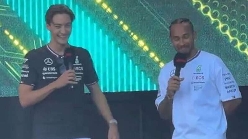 George Russell caught out Lewis Hamilton with a cheeky joke before the Spanish Grand Prix (Image: Getty Images)