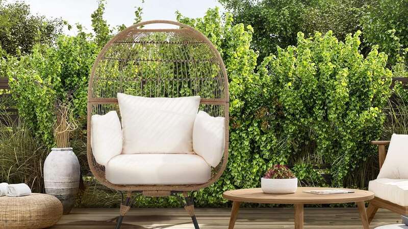 Shop a similar rattan cocoon chair to Stacey Solomon