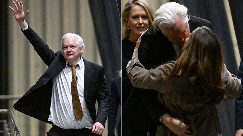 Julian assange embraces his wife Stella (Image: AFP via Getty Images)