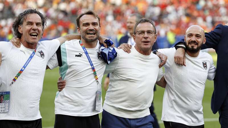 Ralf Rangnick and his coaching team celebrate after Austria beat the Netherlands at Euro 2024 (Image: ANP)