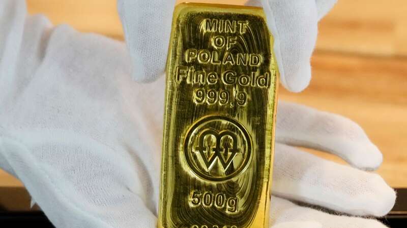 A 500-gram bar of gold is seen in Warsaw, Poland. Russia