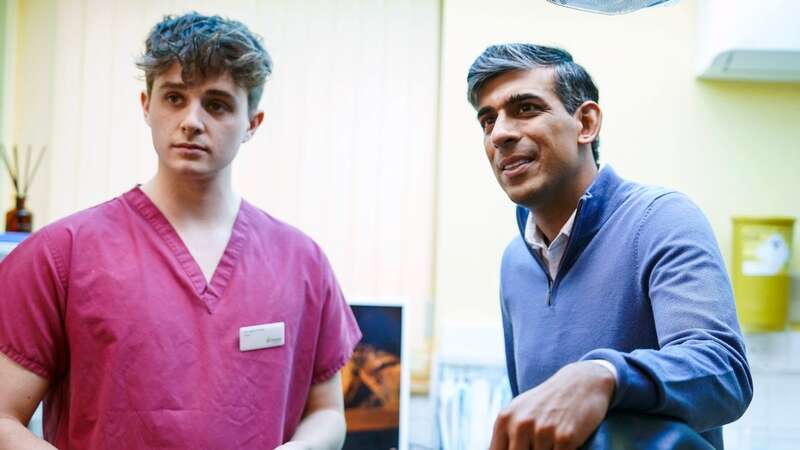 Rishi Sunak on a visit to Gentle Dental practice back in Februrary (Image: PA)