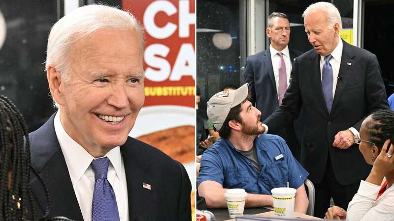 US President Joe Biden (L) and US First Lady Jill Biden make a purchase as they visit a Waffle House in Marietta, Georgia (Image: AFP via Getty Images)