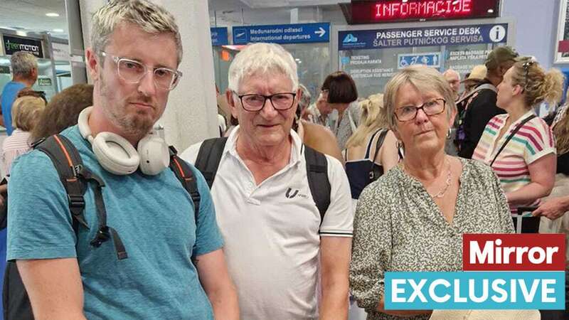 Nathan Barnes is pictured with two British pensioners, also affected by the cancellation (Image: Nathan Barnes)