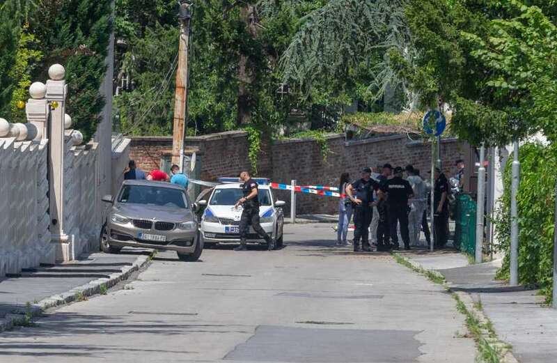 Footage shows dozens of police cars lined up outside the embassy after the horror attack