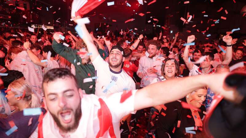 England fans celebrate at the Diecast in Manchester (Image: PA)