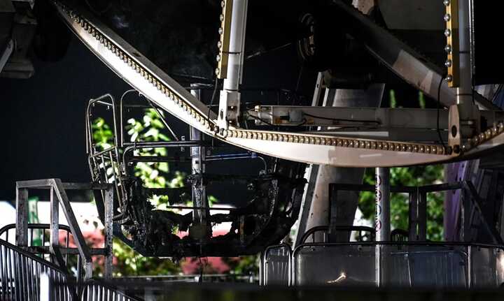 One of the charred gondolas. Photograph: Heiko Rebsch/AP