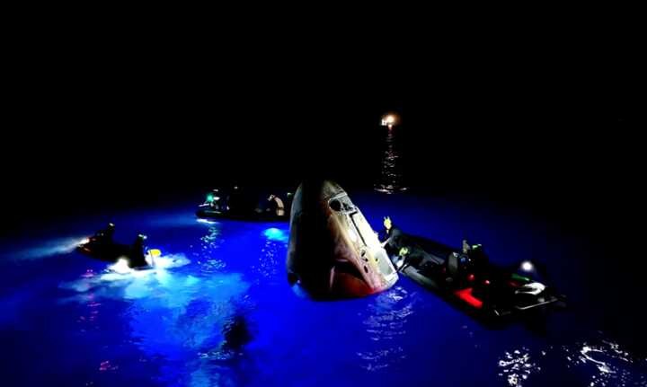 The space capsule in the sea near Florida’s Dry Tortugas. Photograph: AP