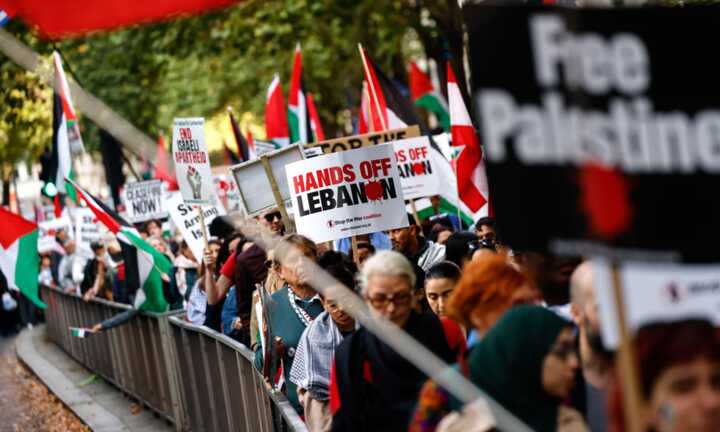 Activists gathered in central London on Saturday morning amid a heavy police presence. Photograph: Tolga Akmen/EPA