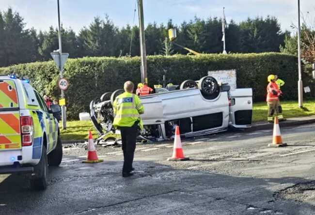 One of several vehicles that have ended up on their roof after crashing at the junction (Picture: Gary Bentley/SWNS)