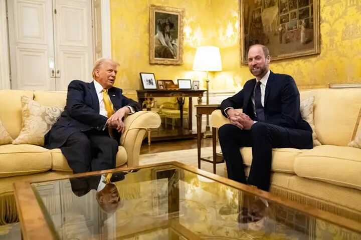 Incoming US president Donald Trump says Prince William is doing a ’fantastic job’ as the two met in Paris after the reopening of Notre Dame. Picture: Getty