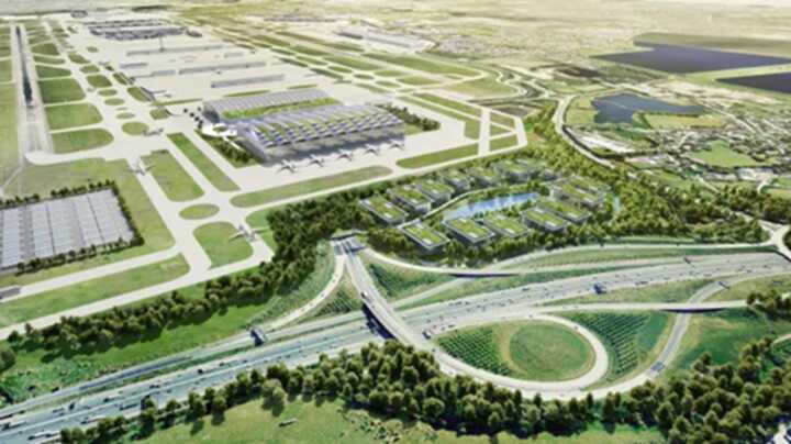 A artist’s impression of how Heathrow could look with an extra runway (Picture: Heathrow Airport)