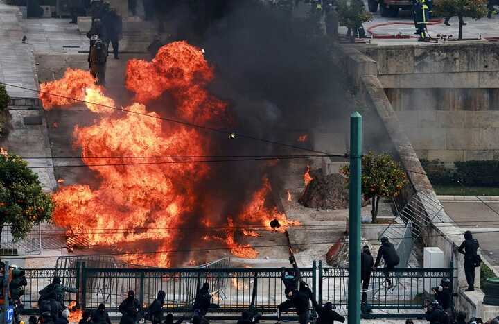 Clashes break out in Greece as hundreds of thousands protest deadly train accident